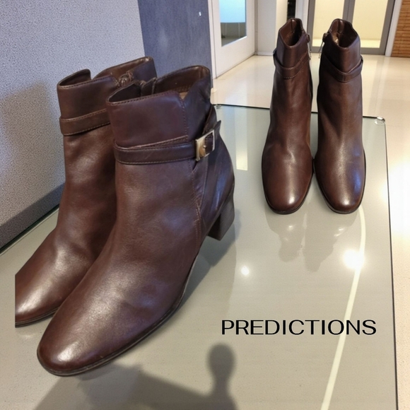NEW, PREDICTIONS, MEDIUM BROWN  WHITOUT TAGS, SIZE 8.5 LEATHER BUCKLE BOOTS - Picture 1 of 10